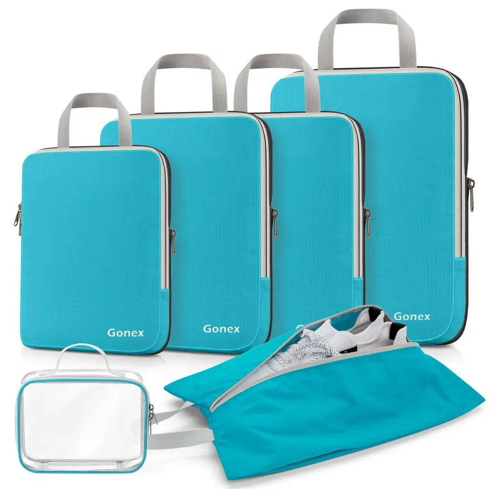 gonex-compression-packing-cubes-6-piece-set-with-tsa-approved-clear-toiletry-bag image 1