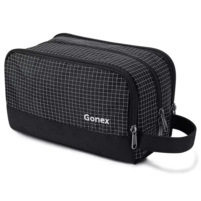 gonex-checkered-travel-toiletry-bag-water-resistant-nylon-dopp-kit-with-breathab image 1