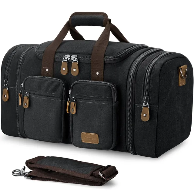 gonex-60l-expandable-canvas-duffle-bag-water-resistant-travel-duffel-with-wet-dr image 1