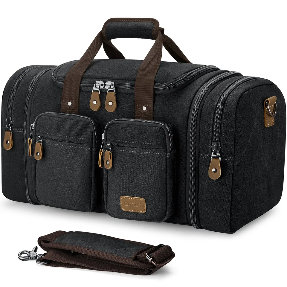gonex-60l-expandable-canvas-duffle-bag-water-resistant-travel-duffel-with-wet-dr image 1