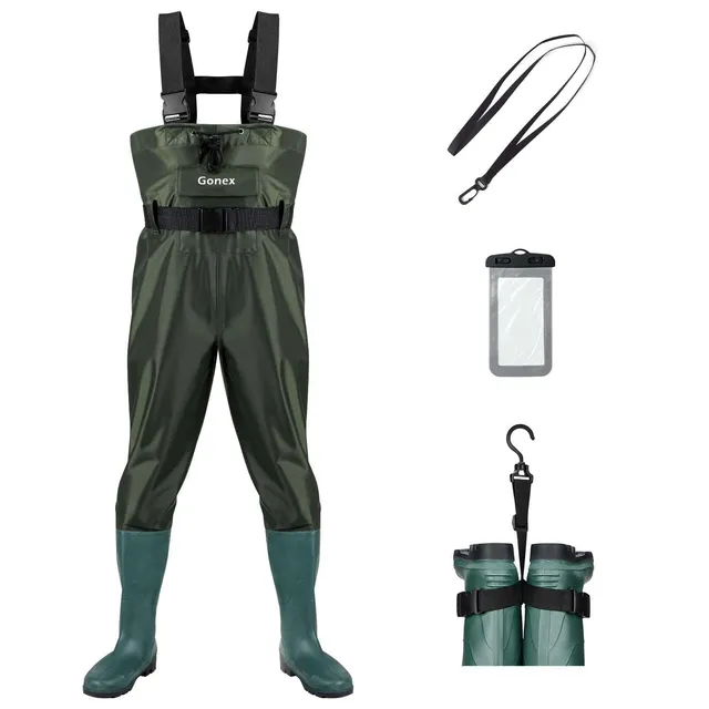 gonex-chest-waders-sizes-9-14-lightweight-70d-nylon-pvc-waterproof-fishing-wader image 1