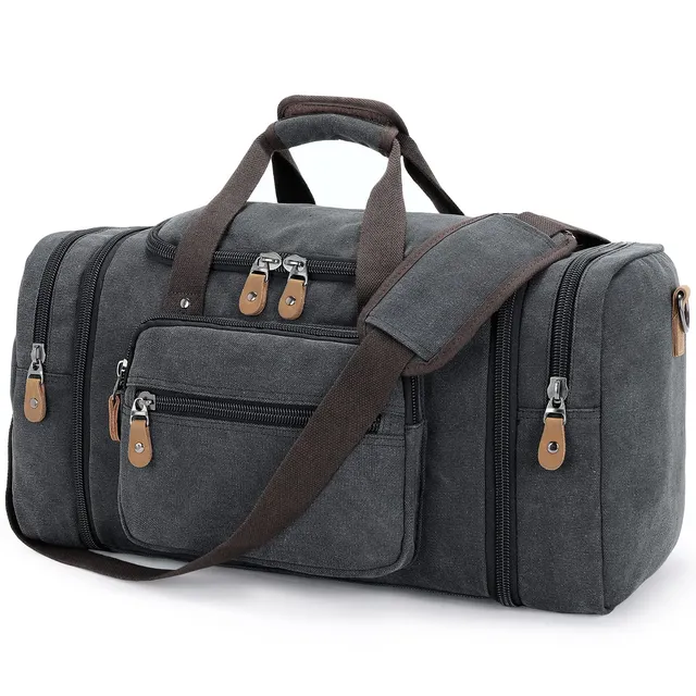 gonex-60l-canvas-duffle-bag-expandable-weekender-with-bronze-hardware image 1