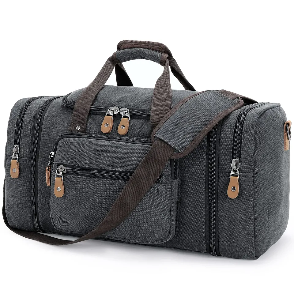 gonex-60l-canvas-duffle-bag-expandable-weekender-with-bronze-hardware image 1