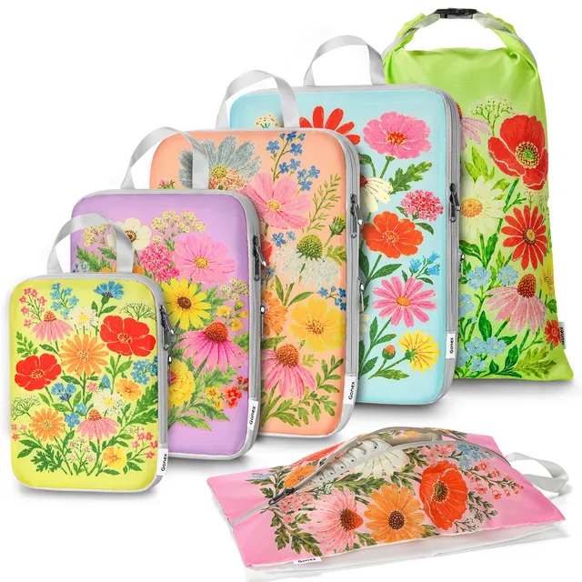 gonex-vintage-floral-compression-packing-cubes-double-zipper-space-saving-luggag image 1