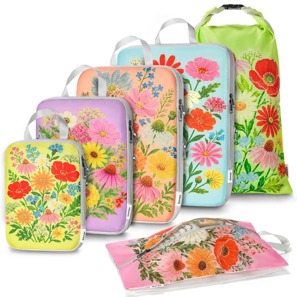gonex-vintage-floral-compression-packing-cubes-double-zipper-space-saving-luggag image 1