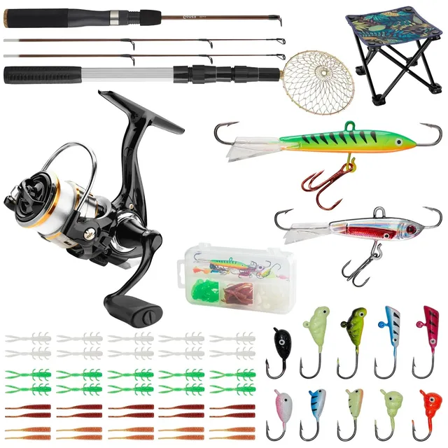 gonex-ice-fishing-rod-and-reel-combo-medium-light-spinning-rod-with-52-glow-jigs image 1