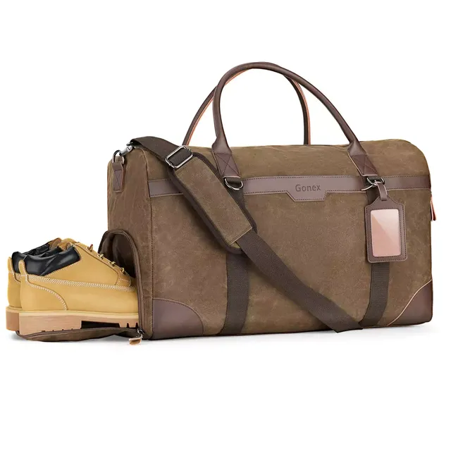 gonex-55l-waxed-canvas-duffle-bag-with-shoes-compartment-water-resistant-weekend image 1