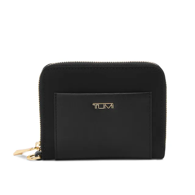 tumi-women-s-bifold-zip-around-wallet-6-card-pockets-zip-coin-pocket-d-ring-blac image 1