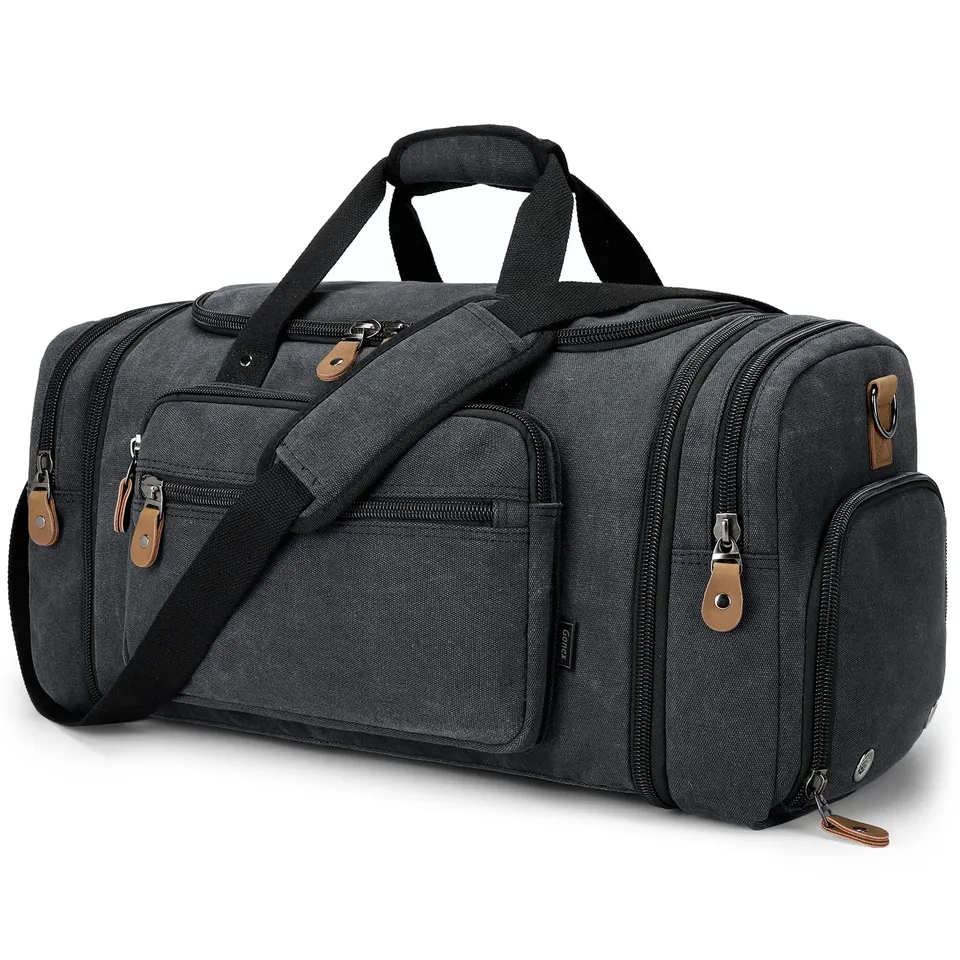 gonex-60l-canvas-duffle-bag-with-shoe-compartment-weekender-travel-duffel-with-l image 1