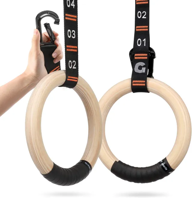 gonex-wooden-gymnastic-rings-with-adjustable-numbered-straps-and-quick-install-c image 1