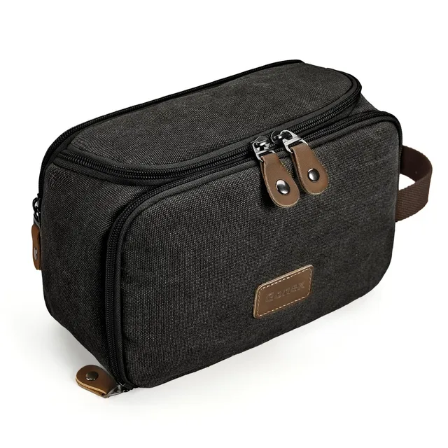 gonex-travel-toiletry-bag-for-men-water-resistant-canvas-dopp-kit-with-leather-z image 1