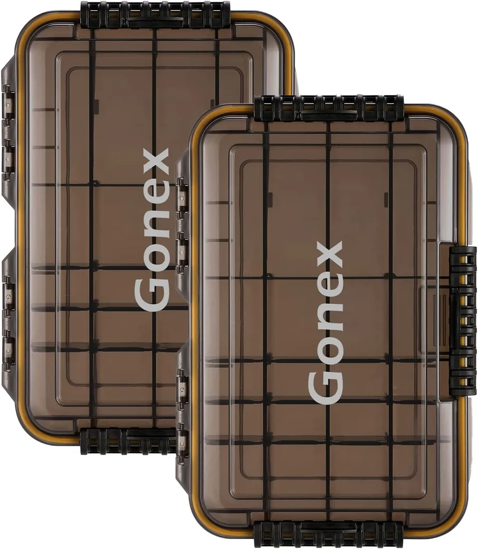gonex-waterproof-tackle-box-3600-sealed-lid-fishing-tray-storage-with-cam-action image 1