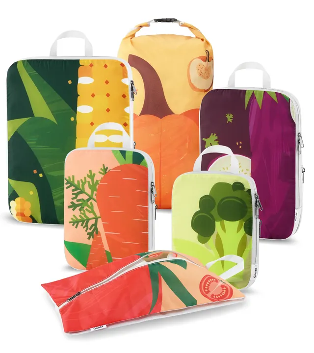 gonex-stylish-veggie-compression-packing-cubes-set-playful-print-double-zipper-o image 1