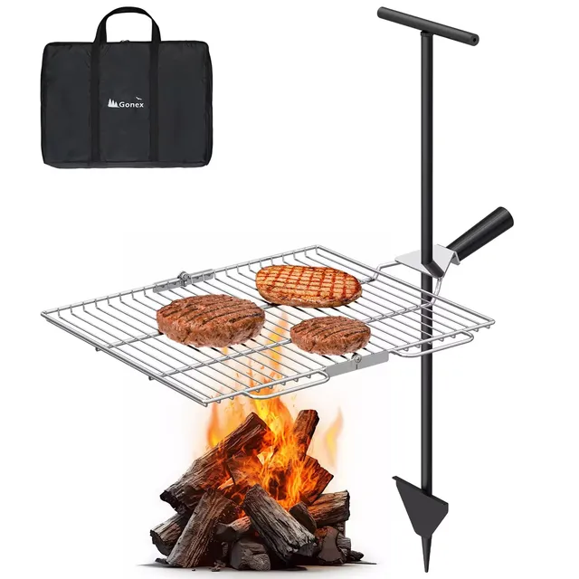 gonex-portable-folding-swivel-campfire-grill-grate-stainless-steel-15-35-18-3-wi image 1