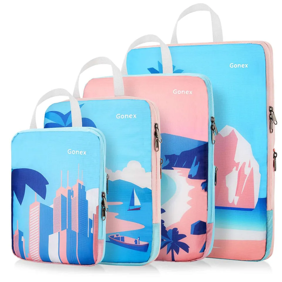gonex-beach-compression-packing-cubes-4-piece-water-repellent-space-saving-organ image 1