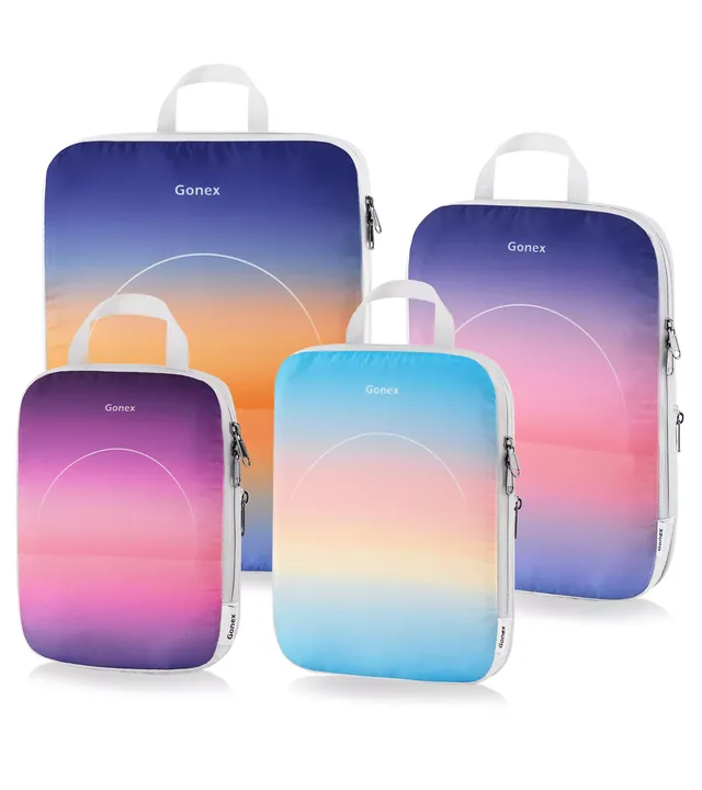 gonex-sunset-gradient-compression-packing-cubes-dual-zipper-space-saving-travel- image 1