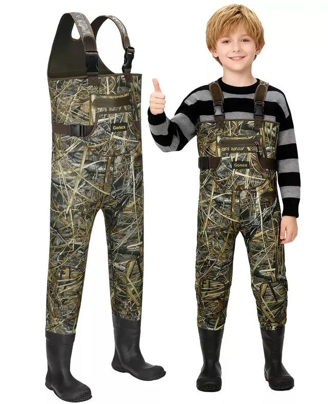 gonex-kids-neoprene-chest-waders-with-boots-4mm-insulated-waterproof-fishing-wad image 1