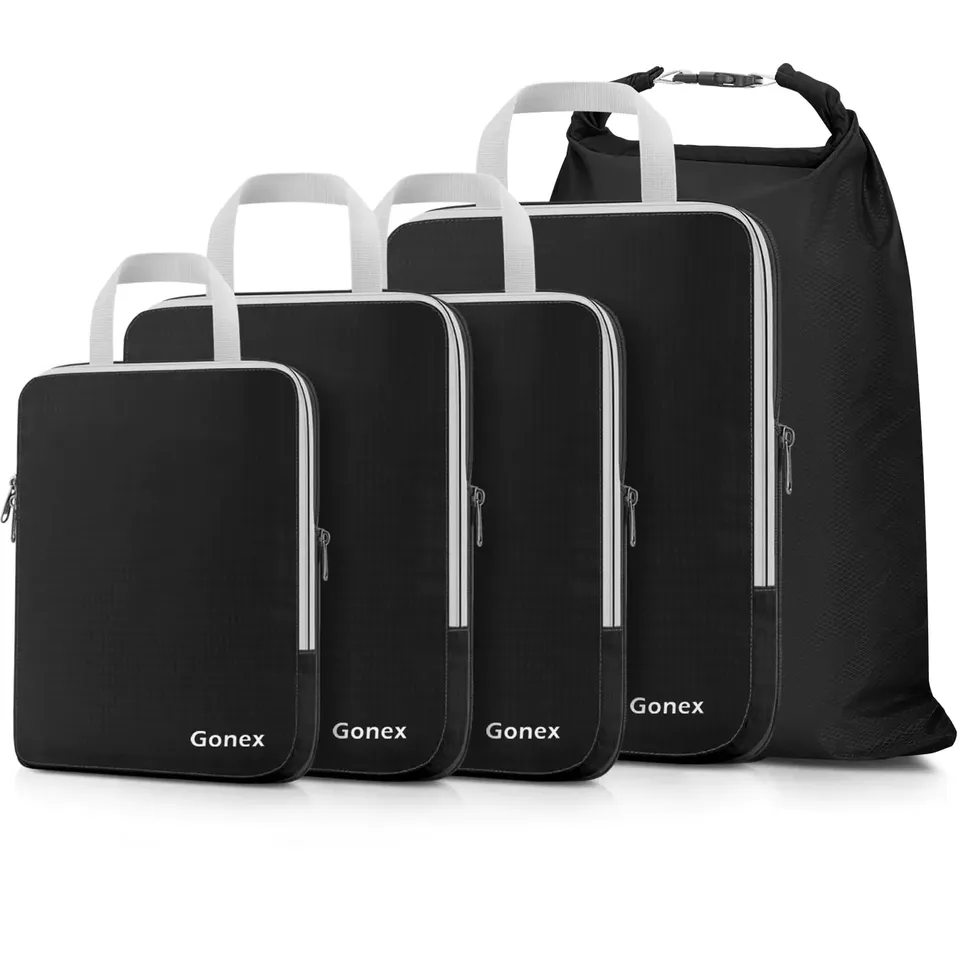 gonex-5-piece-compression-packing-cubes-set-with-laundry-bag-rip-stop-nylon-orga image 1