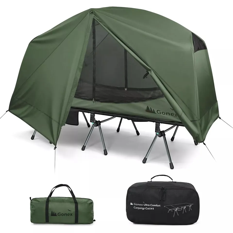 gonex-1-person-off-ground-folding-camping-cot-combo-extra-wide-31-5-bed-with-2-h image 1