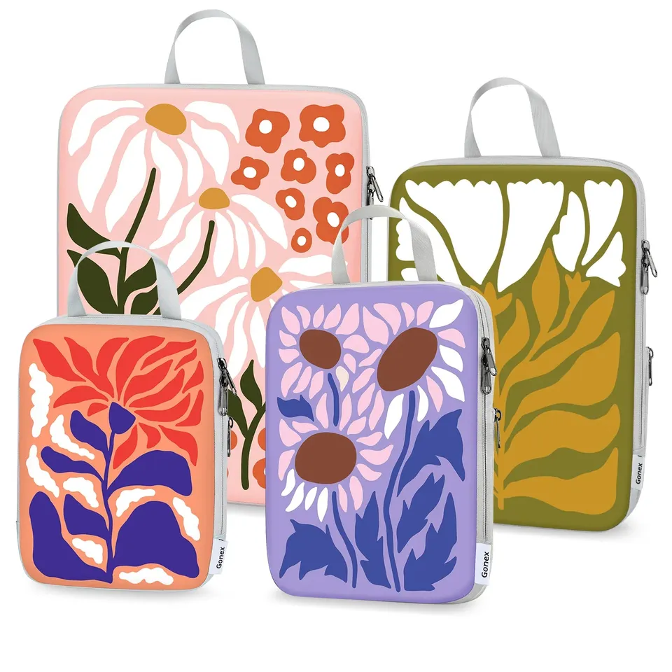 gonex-floral-compression-packing-cubes-4-piece-set-30-space-saving-water-repelle image 1