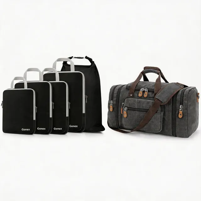 gonex-business-travel-2-piece-set-50l-canvas-duffle-bag-with-5-piece-compression image 1