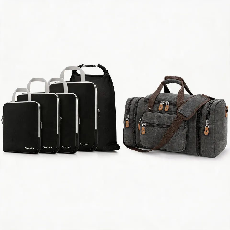 gonex-business-travel-2-piece-set-50l-canvas-duffle-bag-with-5-piece-compression image 1