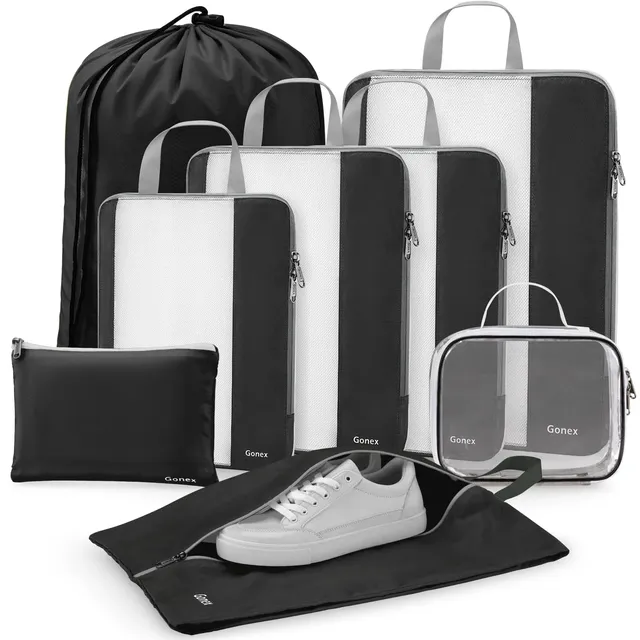 gonex-compression-packing-cubes-8-pcs-rip-stop-polyester-luggage-organizer-set image 1