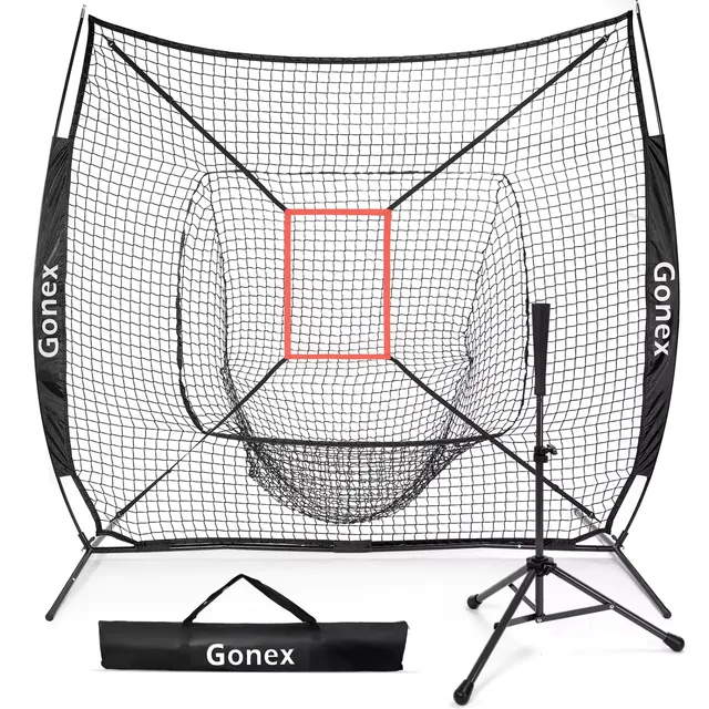 gonex-baseball-practice-hitting-net-and-tee-7-x-7-tool-free-setup-adjustable-tra image 1