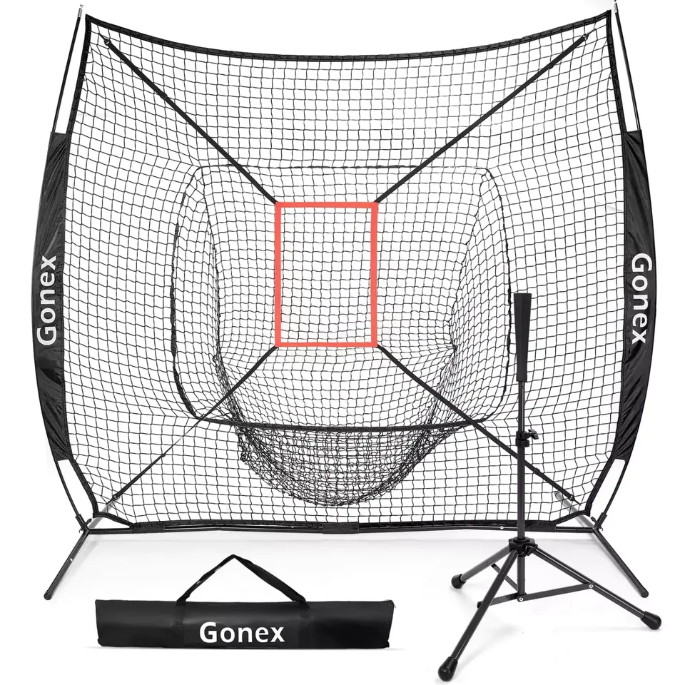 gonex-baseball-practice-hitting-net-and-tee-7-x-7-tool-free-setup-adjustable-tra image 1