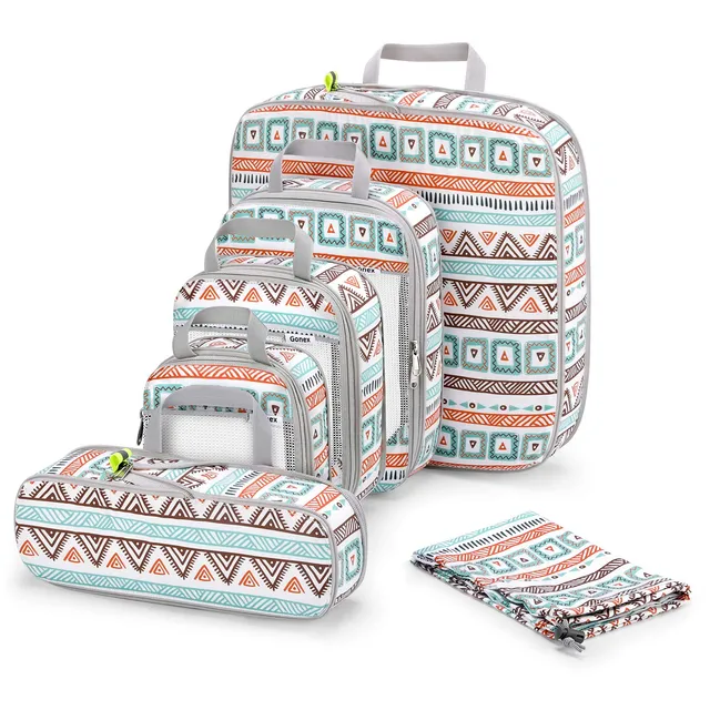 gonex-boho-compression-packing-cubes-6-piece-multi-size-travel-organizer-set-wit image 1