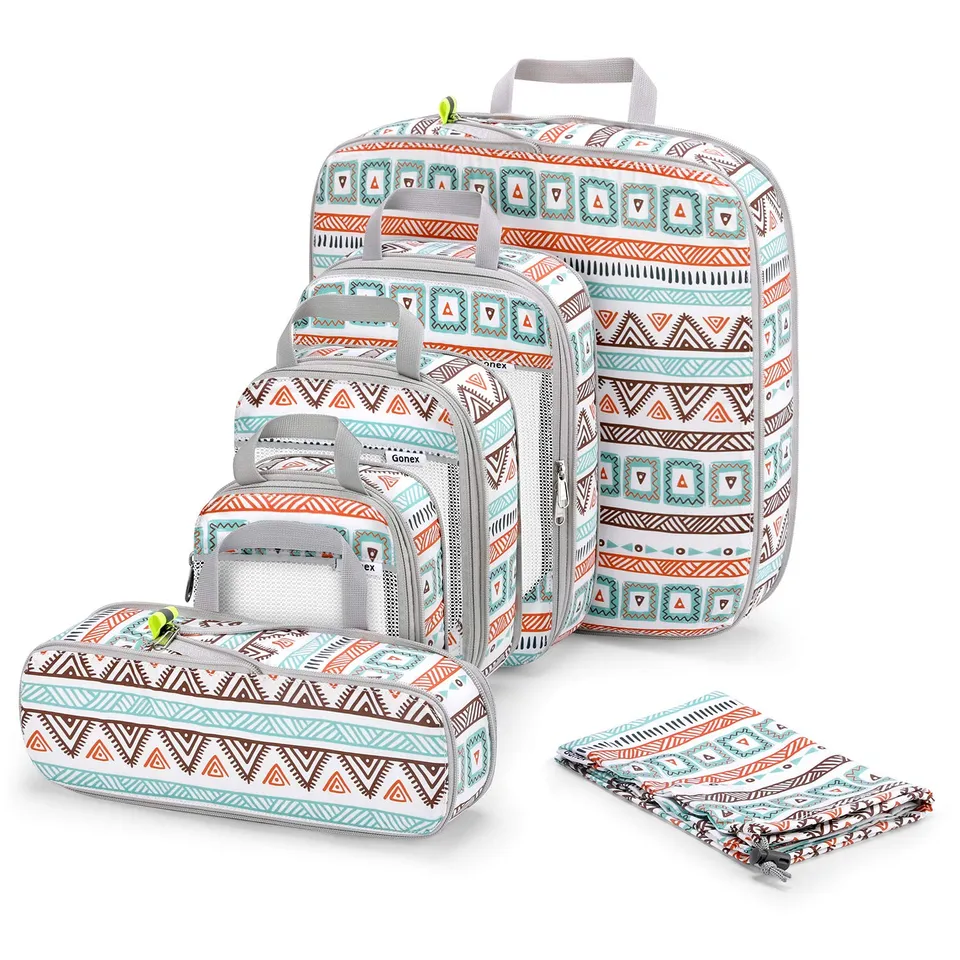 gonex-boho-compression-packing-cubes-6-piece-multi-size-travel-organizer-set-wit image 1