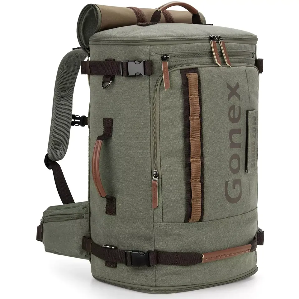 gonex-canvas-laptop-backpack-with-velcro-patch-15-6-laptop-everyday-commuter-bag image 1