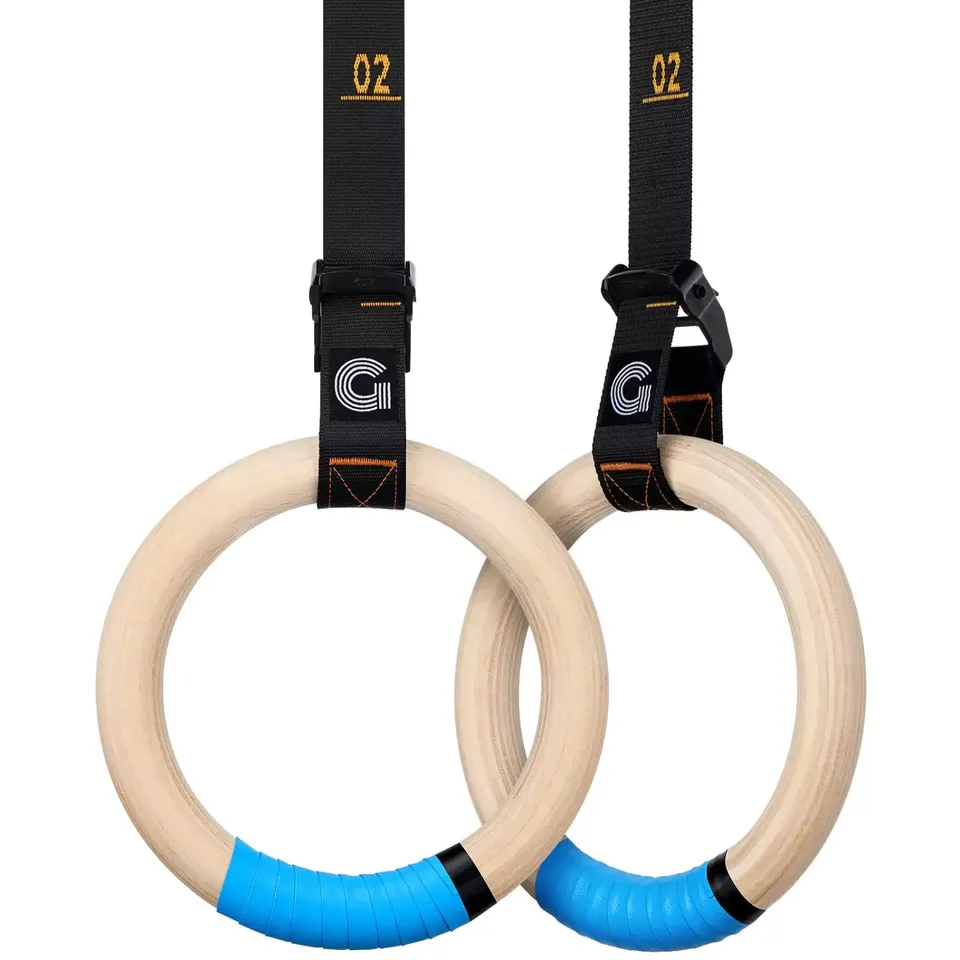 gonex-wooden-gymnastic-rings-for-workouts-exercises-with-precision-numbered-stra image 1