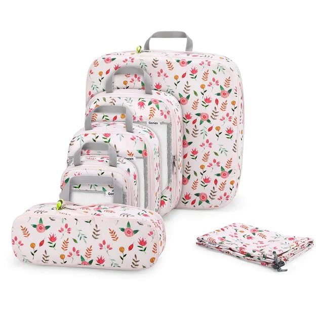 gonex-floral-compression-packing-cubes-6-piece-set-with-laundry-bag-water-repell image 1