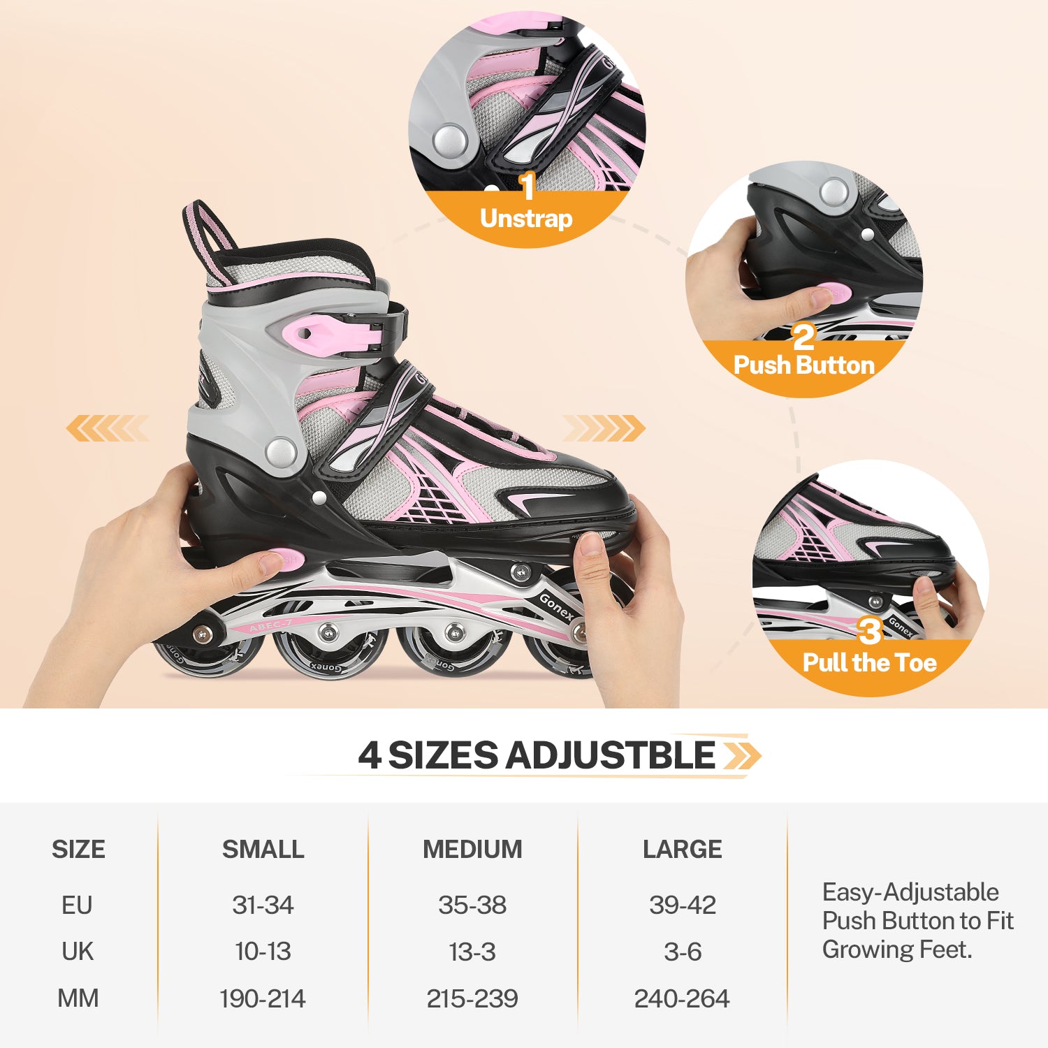 gonex-inline-skates-for-girls-boys-kids-adjustable-s-m-l-sizes-with-battery-free image 4