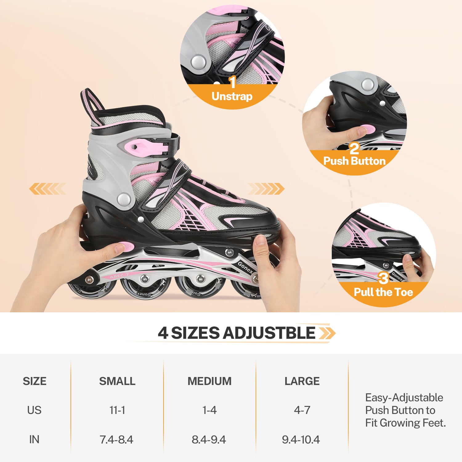 gonex-inline-skates-for-girls-boys-kids-adjustable-s-m-l-sizes-with-battery-free image 5