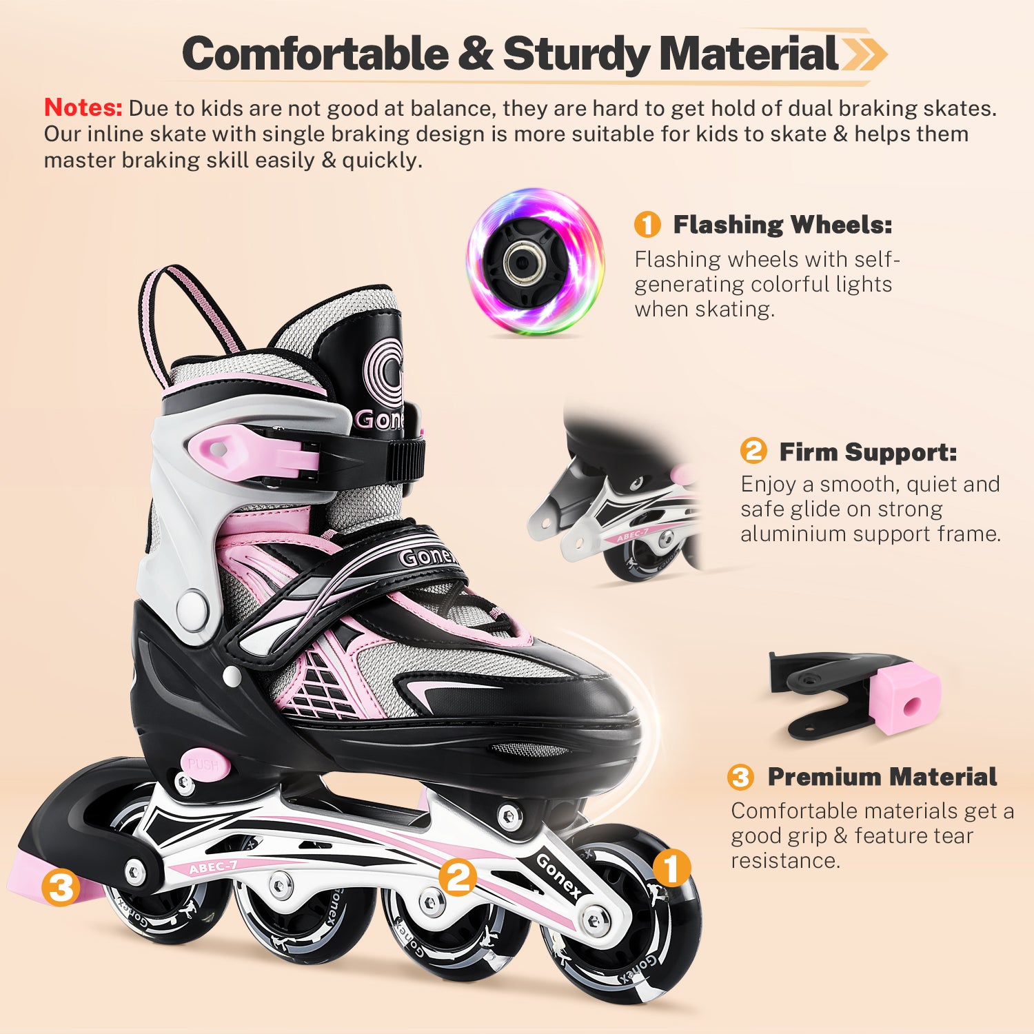 gonex-inline-skates-for-girls-boys-kids-adjustable-s-m-l-sizes-with-battery-free image 7