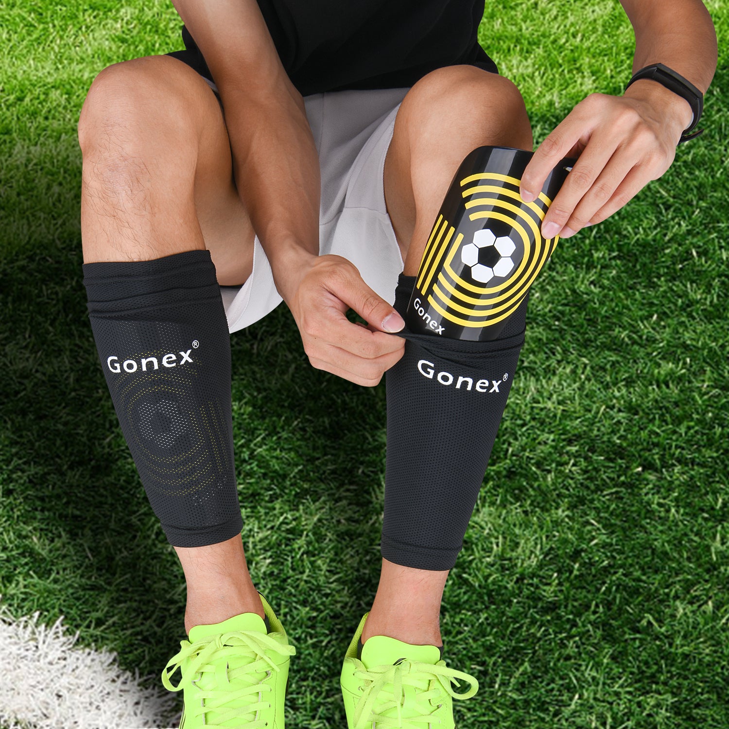 gonex-soccer-shin-guards-for-kids-adults-lightweight-pp-plates-with-gridded-eva- image 2