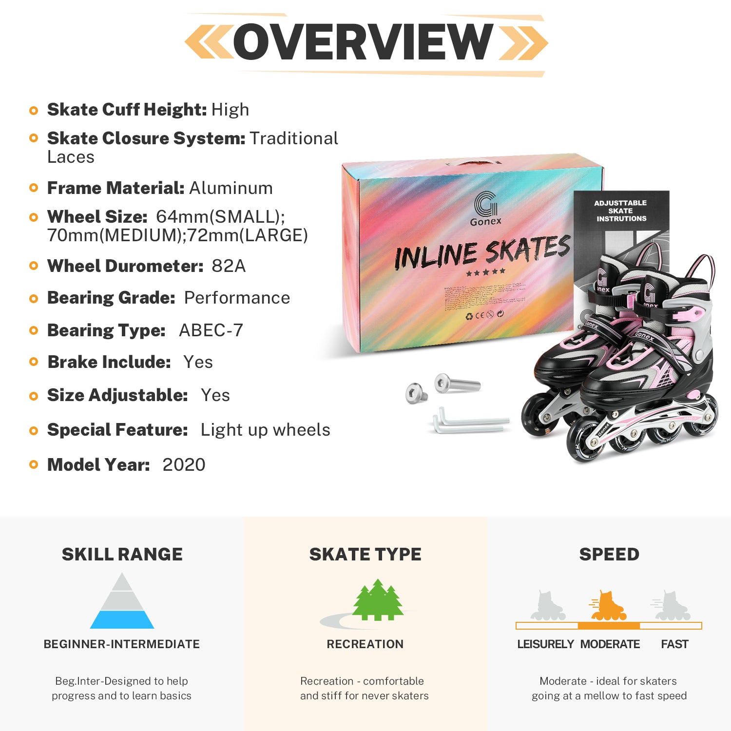 gonex-inline-skates-for-girls-boys-kids-adjustable-s-m-l-sizes-with-battery-free image 8