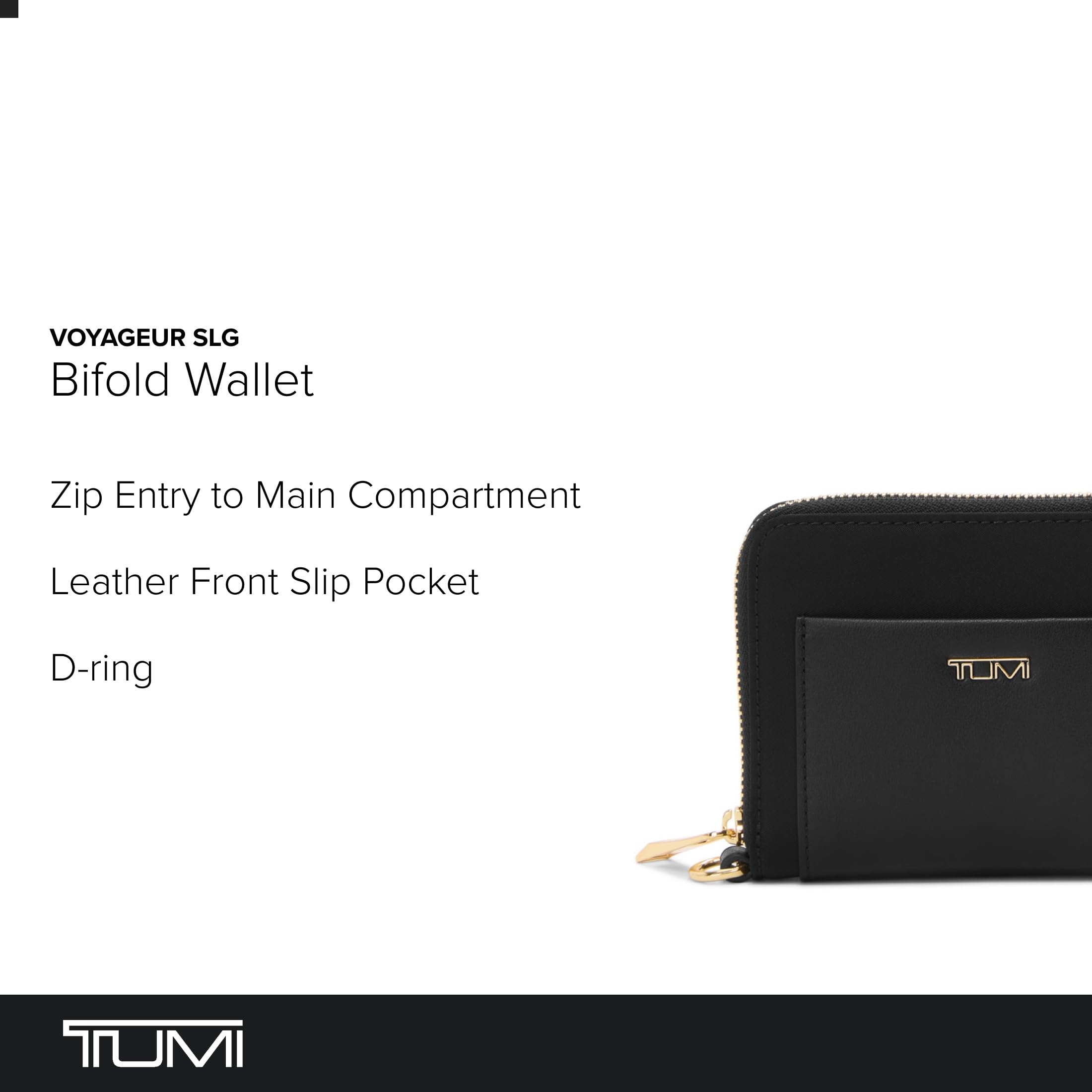 tumi-women-s-bifold-zip-around-wallet-6-card-pockets-zip-coin-pocket-d-ring-blac image 2
