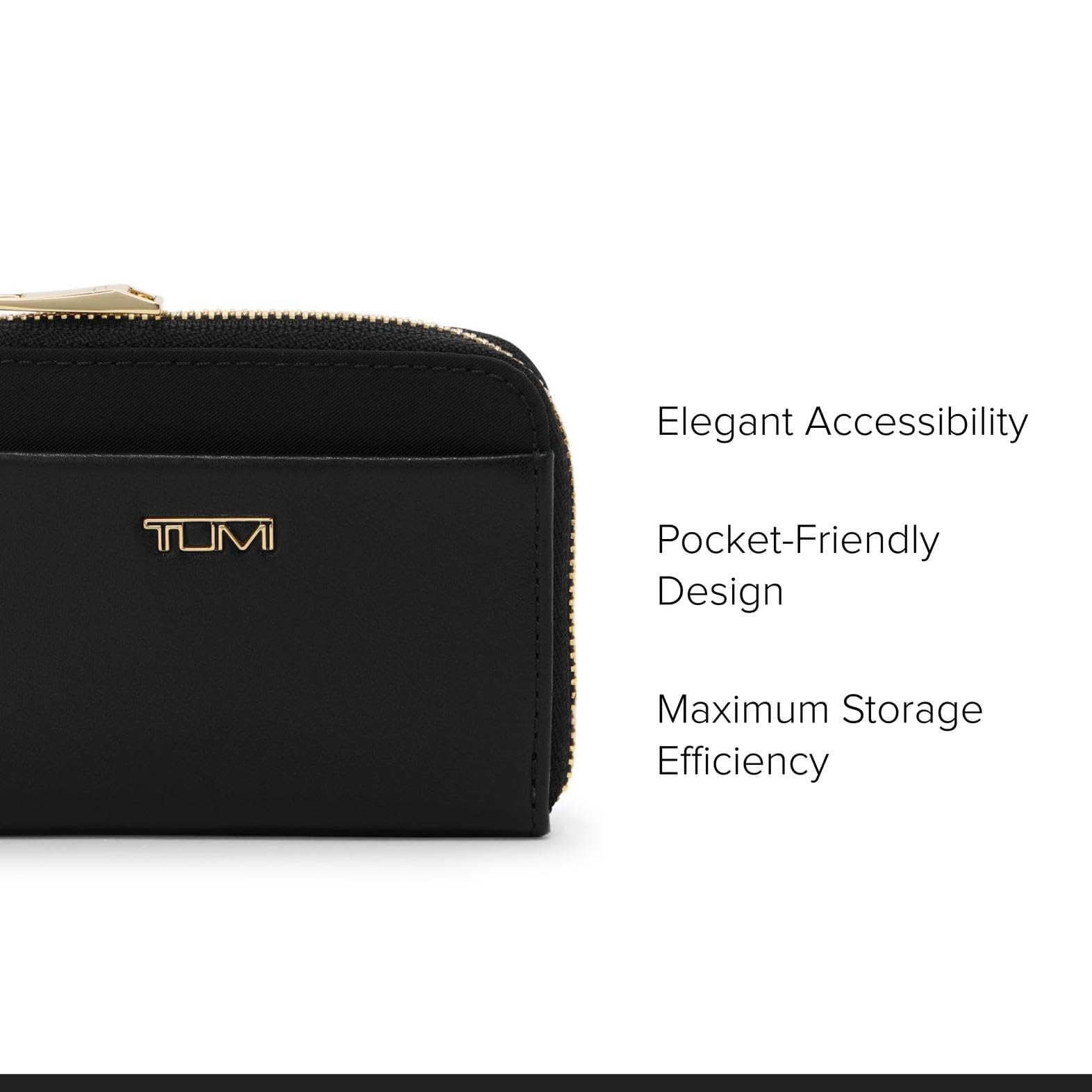 tumi-l-zip-card-case-wallet-black-gold-leather-slim-card-holder-with-key-leash image 4