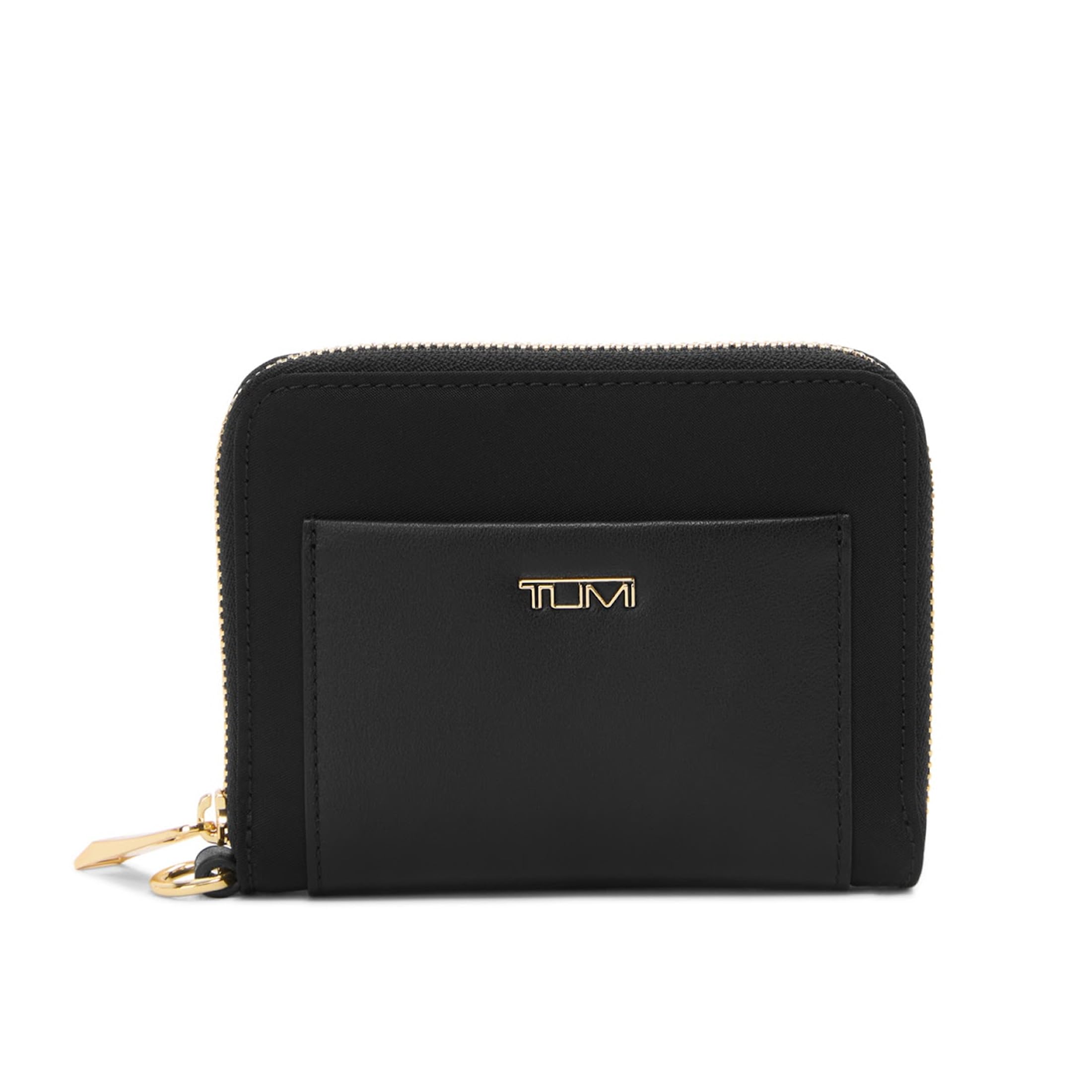 tumi-women-s-bifold-zip-around-wallet-6-card-pockets-zip-coin-pocket-d-ring-blac image 1
