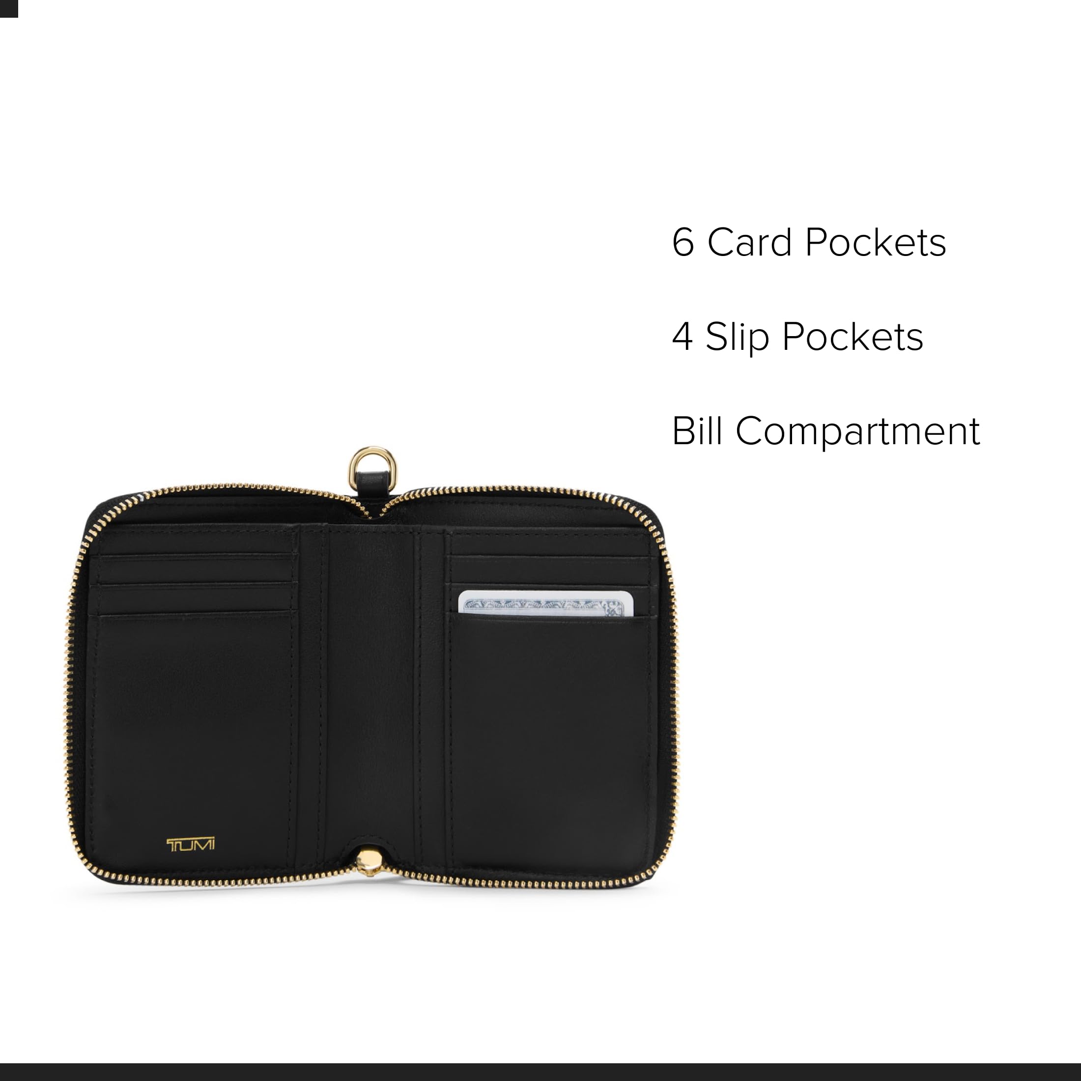 tumi-women-s-bifold-zip-around-wallet-6-card-pockets-zip-coin-pocket-d-ring-blac image 3