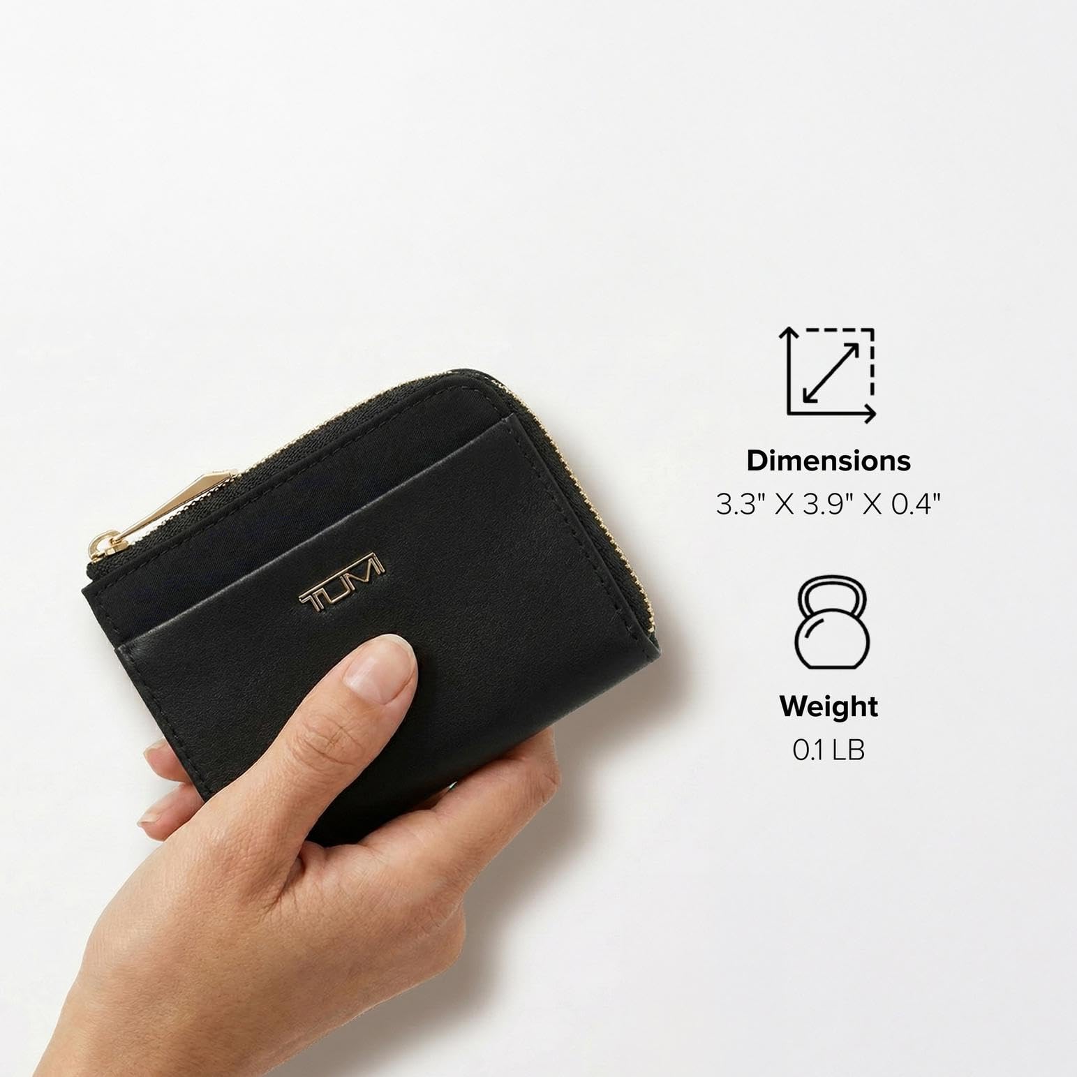 tumi-l-zip-card-case-wallet-black-gold-leather-slim-card-holder-with-key-leash image 7