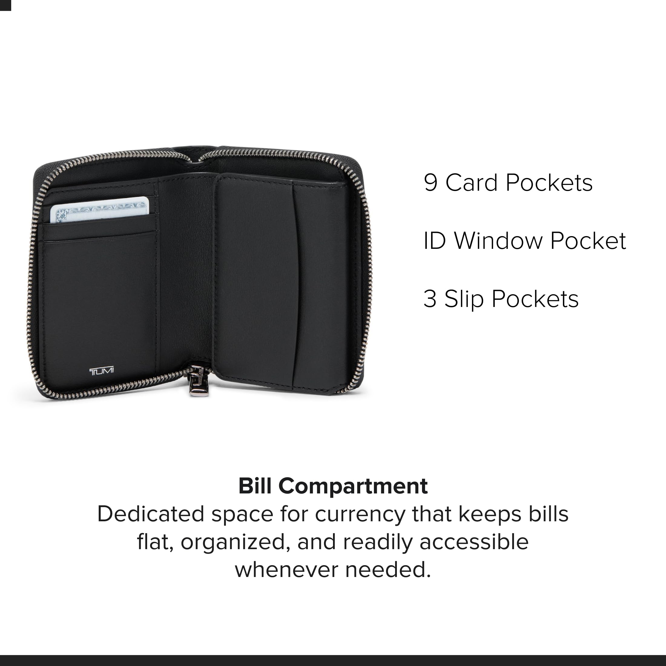 tumi-unisex-tri-fold-zip-around-wallet-9-card-pockets-black-gunmetal-one-size image 3