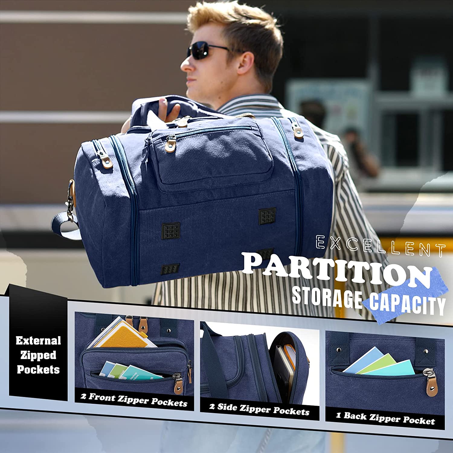 gonex-60l-canvas-duffle-bag-expandable-weekender-with-bronze-hardware image 7