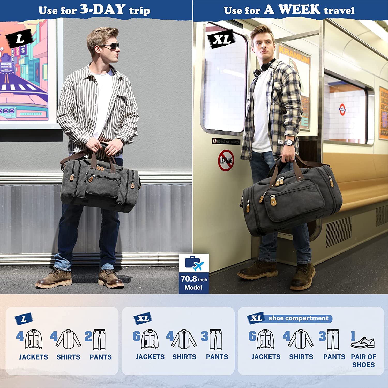 gonex-60l-canvas-duffle-bag-expandable-weekender-with-bronze-hardware image 6