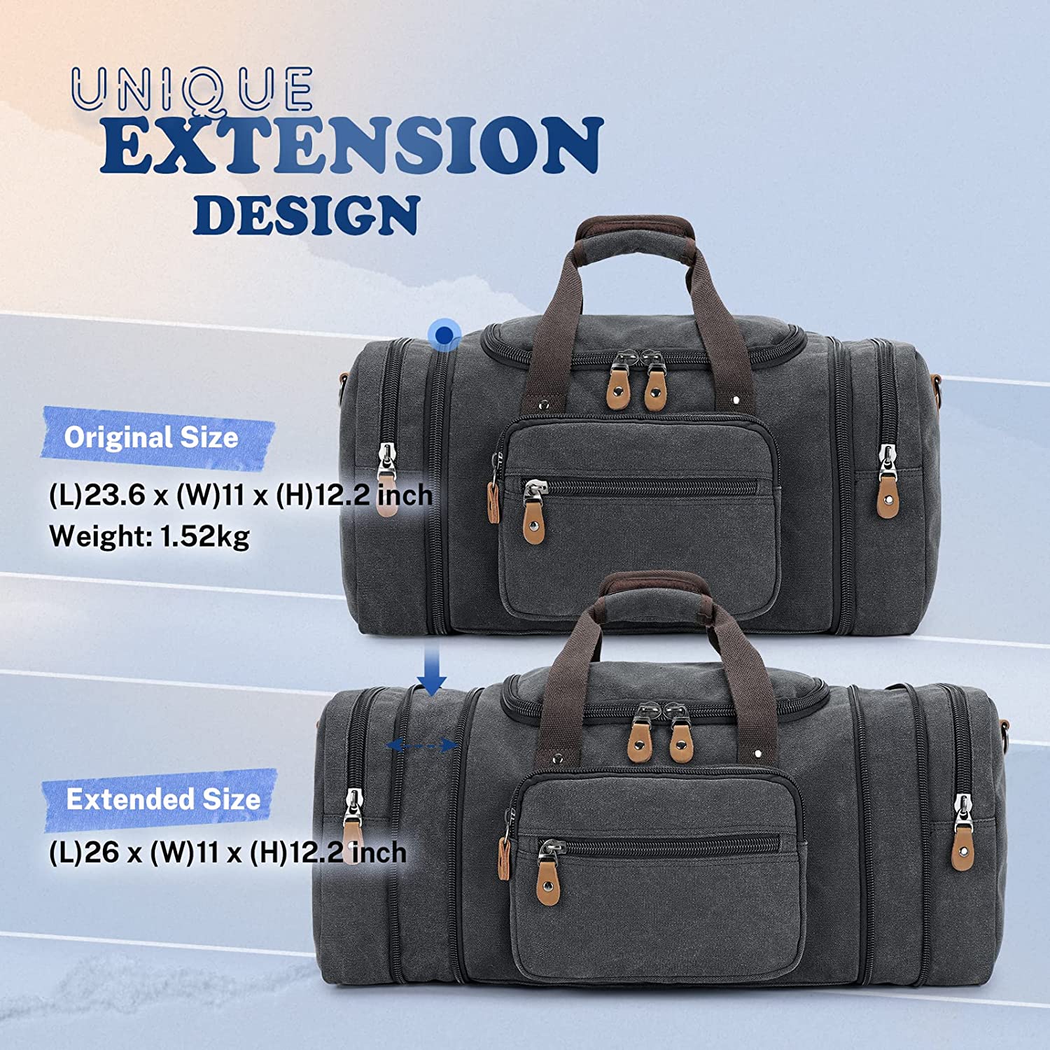 gonex-60l-canvas-duffle-bag-expandable-weekender-with-bronze-hardware image 5