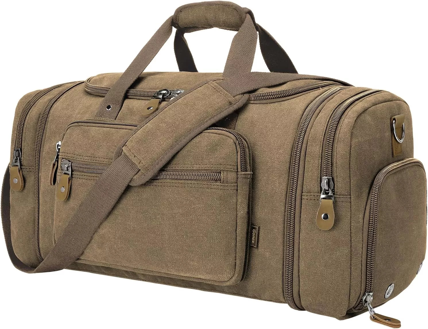 gonex-60l-canvas-duffle-bag-with-shoe-compartment-weekender-travel-duffel-with-l image 2