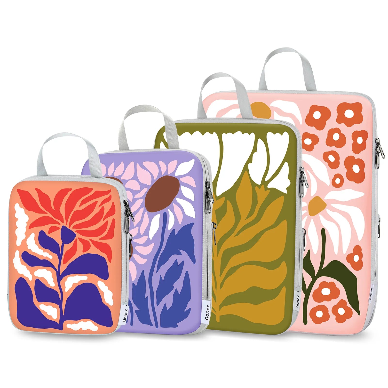 gonex-floral-compression-packing-cubes-4-piece-set-30-space-saving-water-repelle image 2